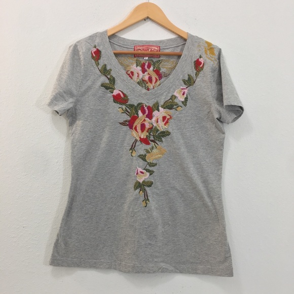 Johnny Was V Neck Cotten Short Sleeve Tee Shirt - Picture 4 of 9